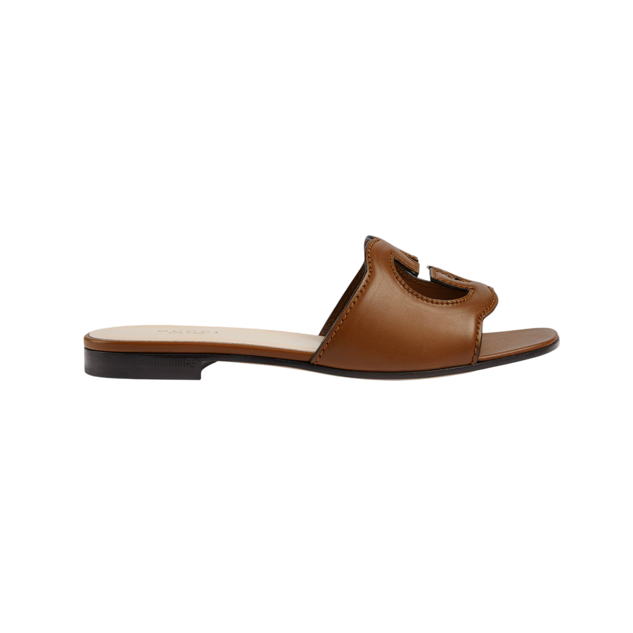 Gucci Cut-Out Leather Slide Brown